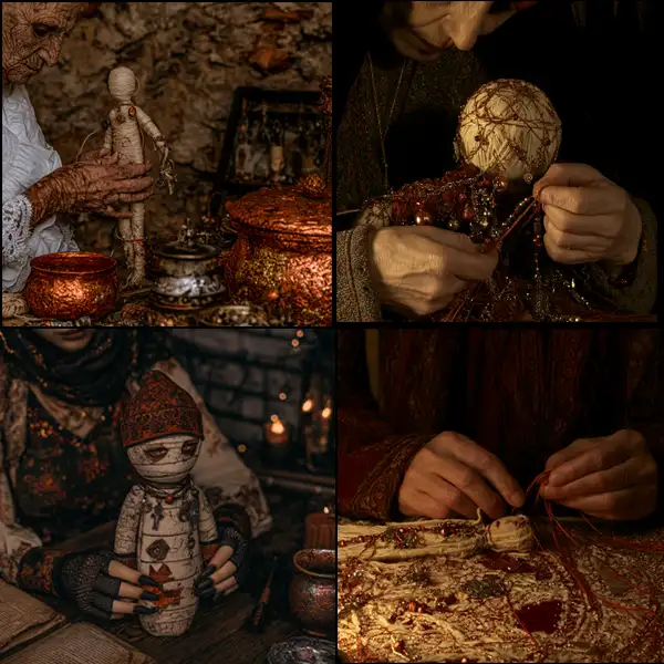 women making Intention dolls by candlelight