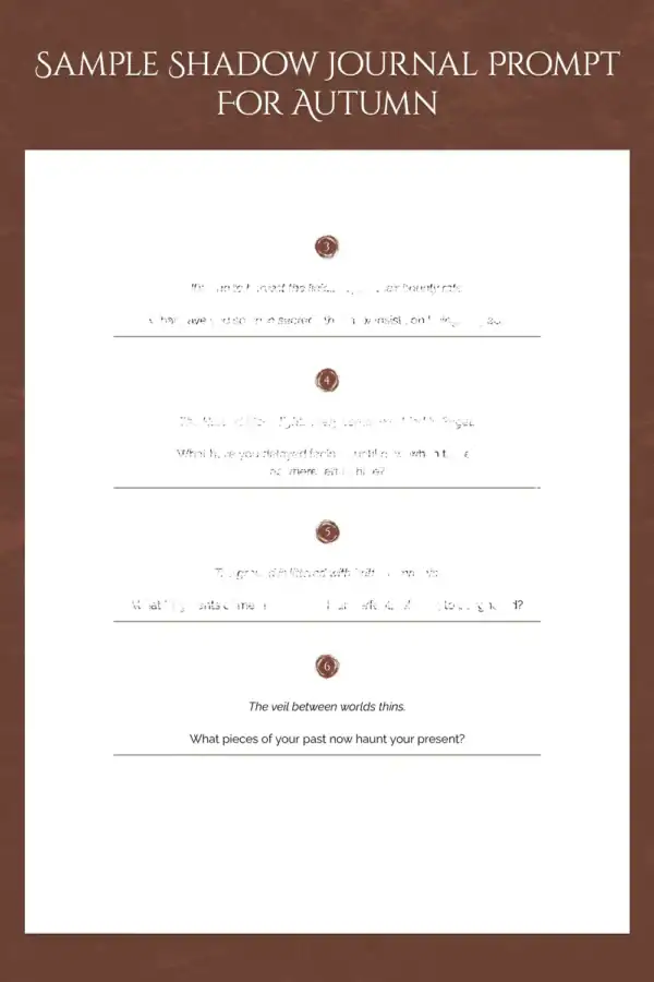 Autumn page preview from “52 Weeks with the Dark,” highlighting a single dark journaling prompt about haunting memories and spiritual connection.