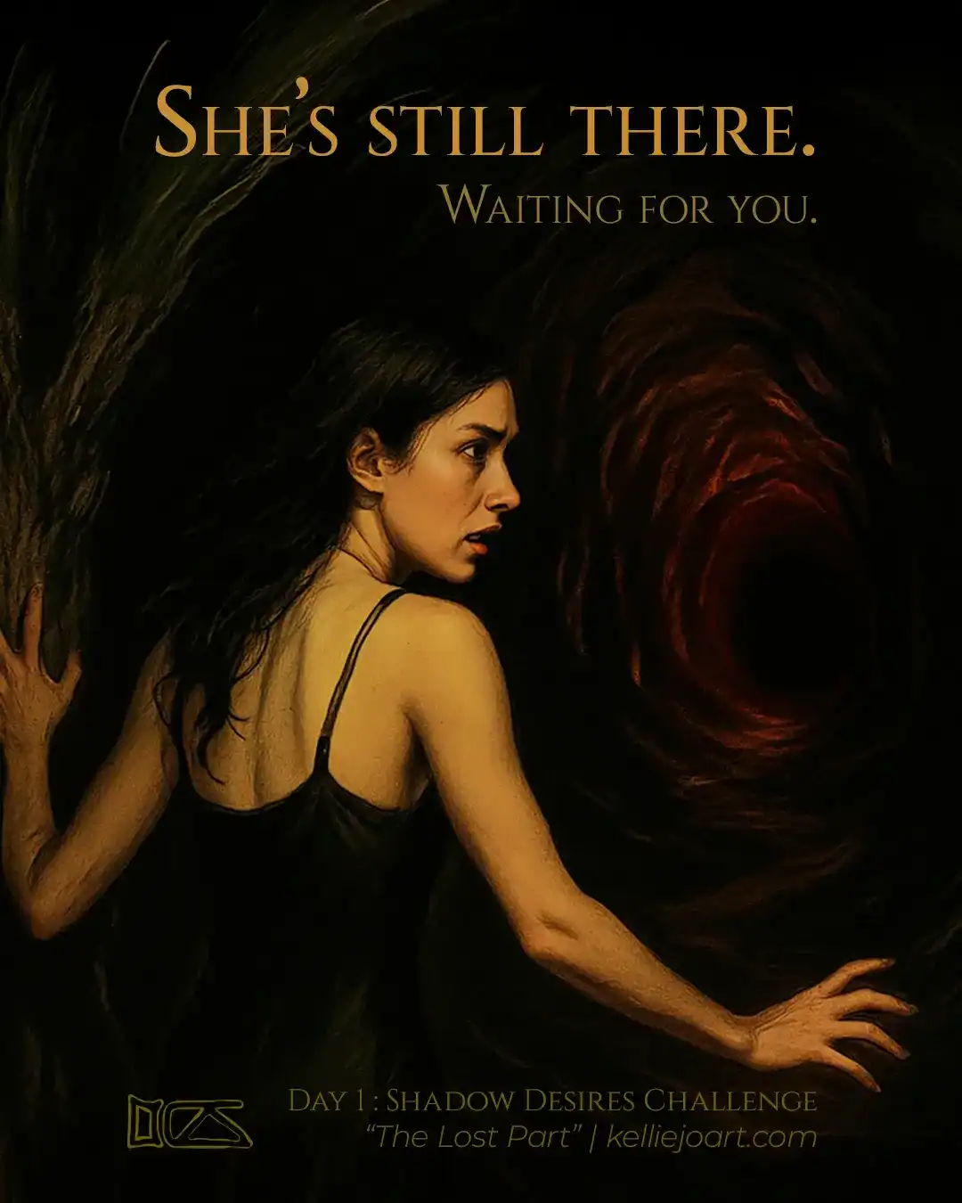 Day 1 of the Shadow Desires Challenge imagines a woman tries to reach a dim light at the end of a tunnel but is startled by something hidden to her right.
