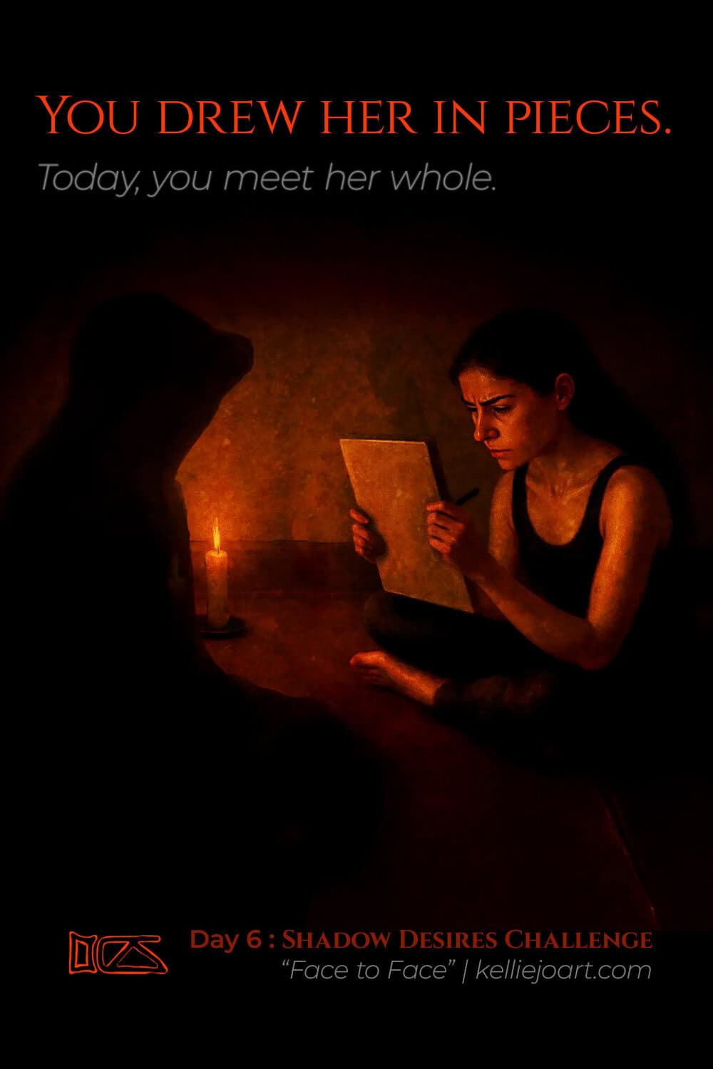 Day 6 of the Shadow Desires Challenge opens on an unusual sighting: our heroine's shadow. They sit together on the floor with candle light burning in the background.