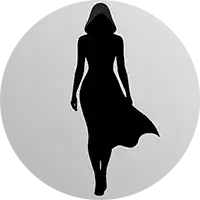 Silhouette of a woman in flowing dress, black and white artwork.