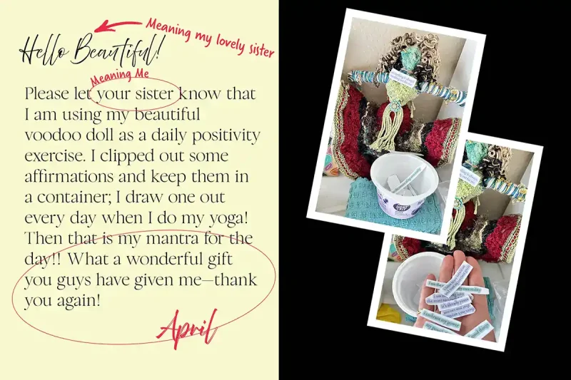 testimonial sent to me via my sister from April, the Keeper of "Roberta".
